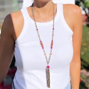 Loft Long Pendant Necklace Colorful Beaded Tassels